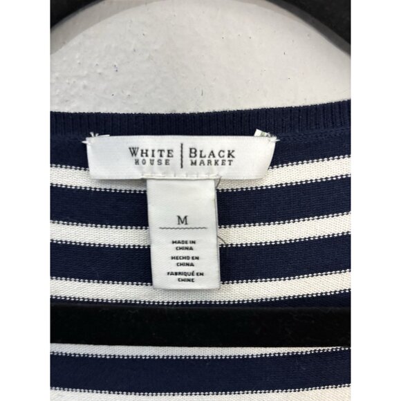 White House Black Market V Neck Striped Navy And White Nautical Sweater Blouse M - Picture 4 of 11